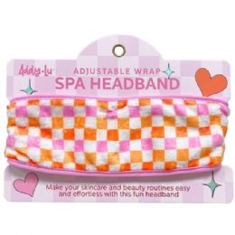 24 Bulk Addy Lu Pink And Orange Checkerboard Spa Headband