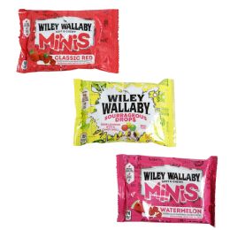 108 Bulk Wiley Wallaby Minis 3 Flavors 1.7 And 2 Oz Bags In Floor Display - Classic Red, Watermelon, Sourrageous Drops