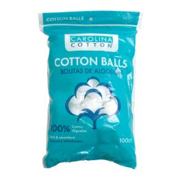 24 Bulk Cotton Balls 100ct 100% Cotton Peggable & Resealable Poly Bag Carolina Cotton Bilingual Upc: 7-50104-86245-4