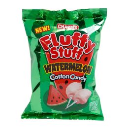 24 Bulk Fluffy Stuff Watermelon Cotton Candy 2.1 Oz Peg Bag In Counter Display