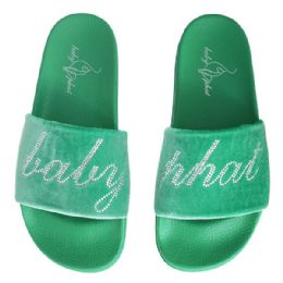 12 Bulk Women's Baby Phat Velour Rhinestone Slide Green