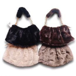 24 Bulk Faux Fur Chain Ladies Hand Bag