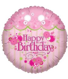 25 Bulk 2-Side Happy Birthday Flower Round Pink