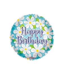 25 Bulk 2-Side Happy Birthday Flower Round White