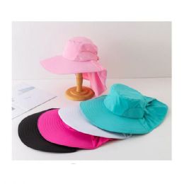 48 Bulk Women's Upf Protection Wide Brim Sun Bucket Hat With Neck Flap
