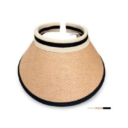 48 Bulk Wide Brim Straw Sun Visor Hat For Women