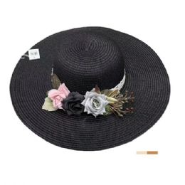36 Bulk Women's Spring/summer MultI-Color Paper Braid Hat With Flower
