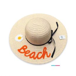 36 Bulk Women's Braided Floppy Beach Hat With Belach Design