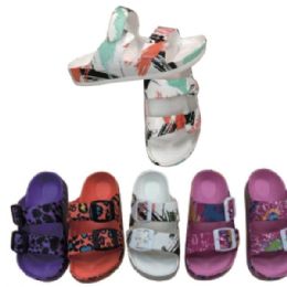 72 Bulk Women's Double Buckle Adjustable Eva Slides Assorted