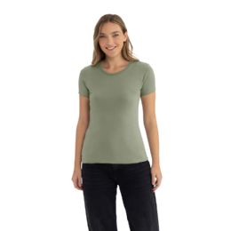 24 Bulk Women's Cotton Short Sleeve T Shirts Size X-Large In Light Olive