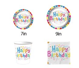144 Bulk Paper Tableware Set 7-Inch/9-Inch Plate Cup Napkin - Happy Birthday