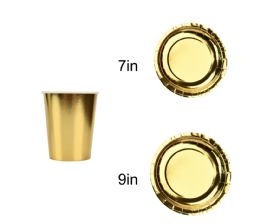 144 Bulk Paper Tableware Set Gold 7-Inch/9-Inch Plate Cup Napkin