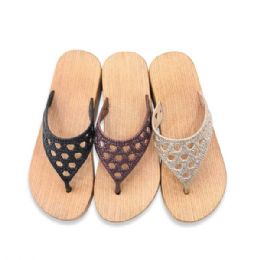 36 Bulk Women's Glitter Lattice Wedge Flip Flops