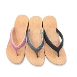 36 Bulk Womens Shimmering Rhinestone Wedge Flip Flops