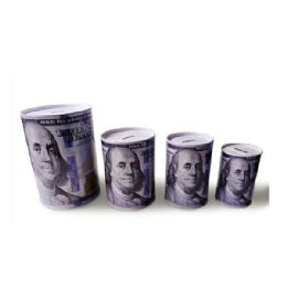 24 Bulk $100 Bill Benjamin Franklin Tin Piggy Banks 4pc Set