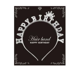 240 Bulk Happy Birthday Silver Hairband 16x25cm