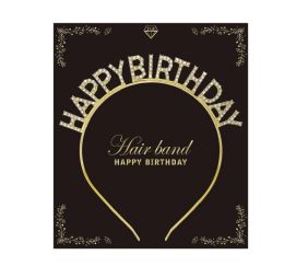 240 Bulk Happy Birthday Gold Hairband Diamonds 16x25cm 