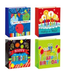 72 Bulk Birthday Bag Glitter 7.5x9x4-inch M Assorted