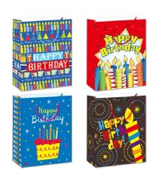 72 Bulk Birthday Bag Glitter 7.5x9x4-inch M Regular Colors