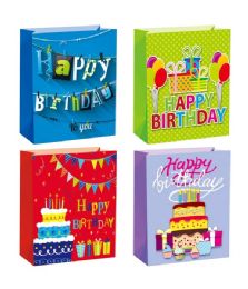 72 Bulk Birthday Bag 10.5x13x5.5-inch L 3d Glitter Design