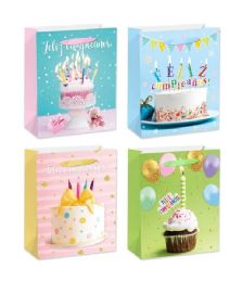 72 Bulk Birthday Bag 10.5x13x5.5-inch L Spanish Glitter