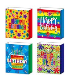 72 Bulk Birthday Gift Bag 3d Glitter Xl 13x18x5.5-inch