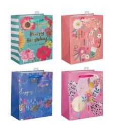 72 Bulk Birthday Gift Bag Xl 13x18x5.5-inch Pinks And Blues