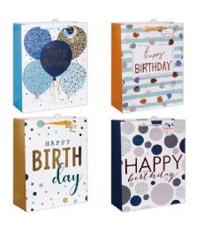 72 Bulk Birthday Gift Bag Xl 13x18x5.5-inch Glitter