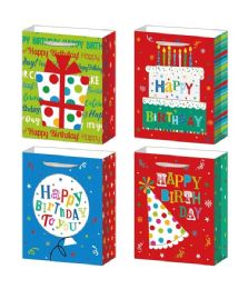 72 Bulk Premium Birthday Bag Xl 13x18x5.5-inch 3d Glitter