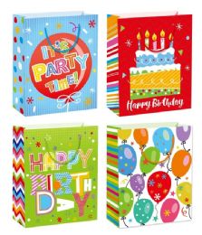 72 Bulk Birthday Bag Glitter 19.5x29x7-inch Sg Reds And Greens