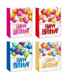 72 Bulk Birthday Bag Glitter 19.5x29x7-inch SG Balloons Design