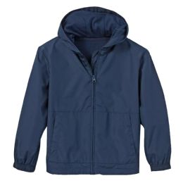 24 Bulk Boys Fleece Lined Lightweight Windbreaker Jacket W/ Hood Navy