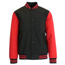 12 Bulk Boy's Lightweight Polyester MultI-Pocket Varsity Jacket BlacK-Red