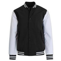 12 Bulk Boy's Lightweight Polyester MultI-Pocket Varsity Jacket Black-White