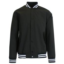 12 Bulk Boy's Lightweight Polyester MultI-Pocket Varsity Jacket Black-Black