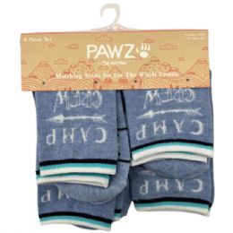 12 Bulk Bearpaw 4 Piece Assorted Sizes Family Matching Crew Socks In Blue Camp Design