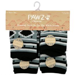 12 Bulk Bearpaw 4 Piece Assorted Sizes Family Matching Crew Socks In Black Striped Explorer Design