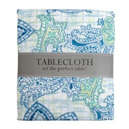 12 Bulk Tablecloth 60x84 W/zipper Blue Watercolor Paisley Print Indoor/outdoor Water/stain Resistant 100%polyester