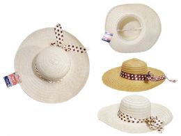 144 Bulk Straw Hat With Ribbon