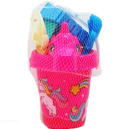 24 Bulk 5.75" Beach Bucket W/ 5pc Acss In Pegable Net Bag, 2 Assrt
