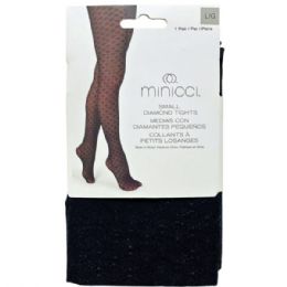 24 Bulk Minicci Small Diamond Pattern Tights Black In Size L