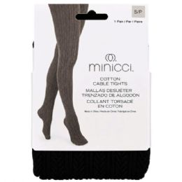 24 Bulk Minicci Footed Cotton Cable Tights Black In Size S