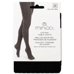 24 Bulk Minicci Footed Cotton Cable Tights Black In Size M