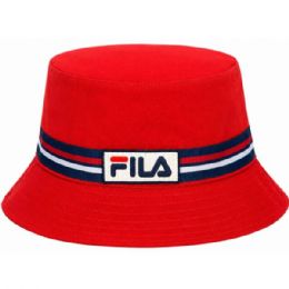36 Bulk Fila Unisex Cotton Twill Reversible Red Bucket Hat