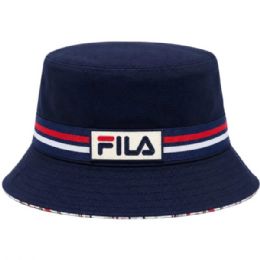 36 Bulk Fila Unisex Cotton Twill Reversible Navy Bucket Hat