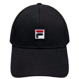 36 Bulk Fila Heritage Adjustable Mesh Black Snapback Hat