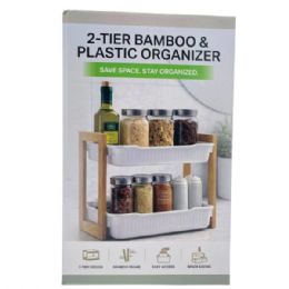 3 Bulk 2-Tier Bamboo And Plastic Shelf Space Saving Organizer