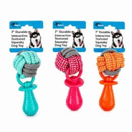 24 Bulk 7" Durable Interactive Textured Squeaky Dog Toy In Assorted Colors