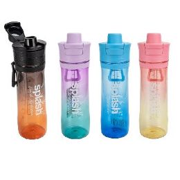 24 Bulk Splash Plastic Sport Bottle 23.7oz Flip Top Color Fade