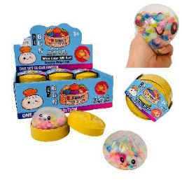 12 Bulk Dumpling Squishy Bun with Steamer Toy Clear Water Beads